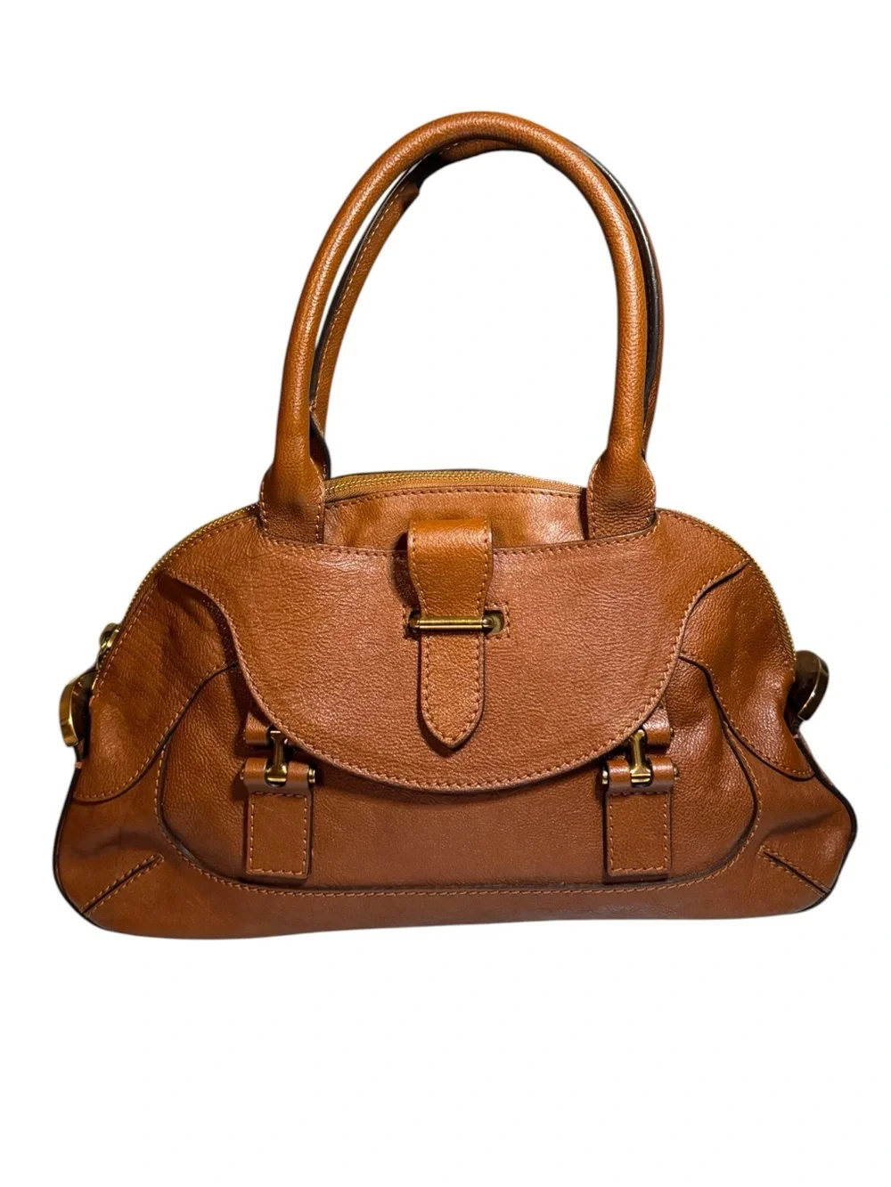 Chloe Tan Leather Bowler Dome Georgia Satchel Handbag